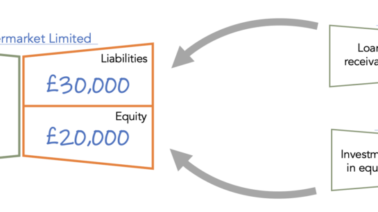 A pictorial presentation of a balance sheet showing assets of £50,000, liabilities of £30,000 and equity of £20,000.