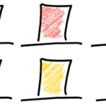 Cartoon of six hats of different colours colours: blue, red, white, green, yellow and black